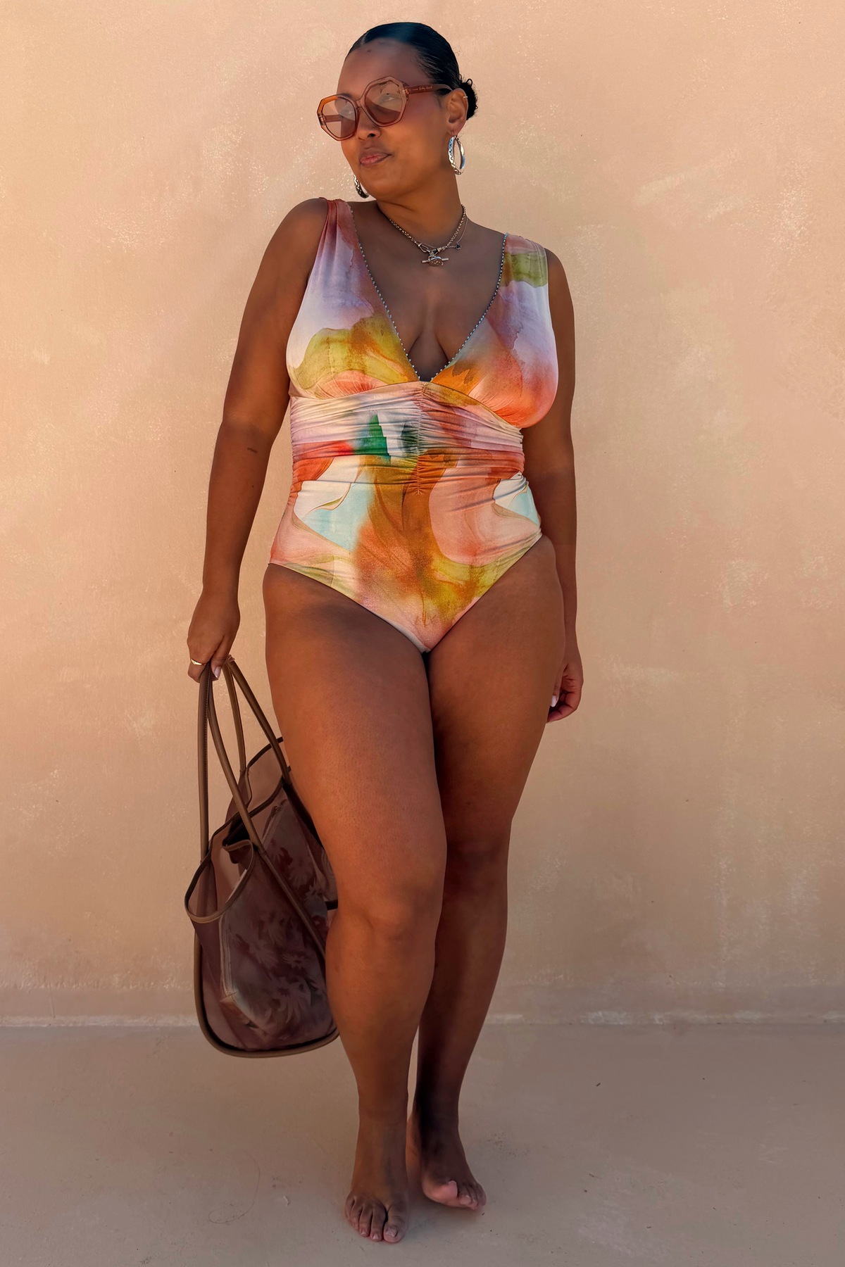 Abstract Print Plunge Swimsuit