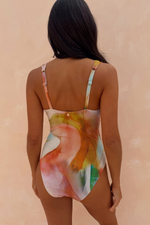 Abstract Print Plunge Swimsuit