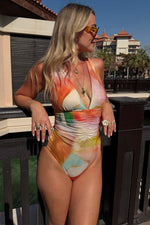Abstract Print Plunge Swimsuit