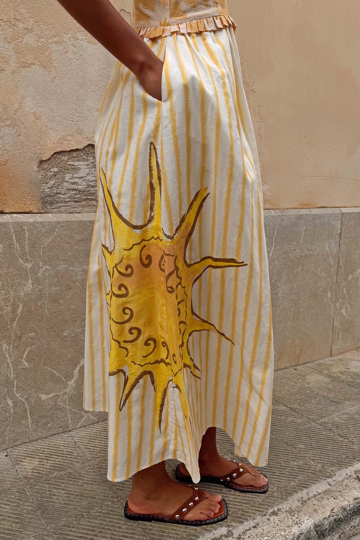Yellow Stripe Halter Midi Dress