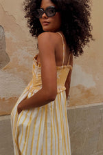 Yellow Stripe Halter Midi Dress