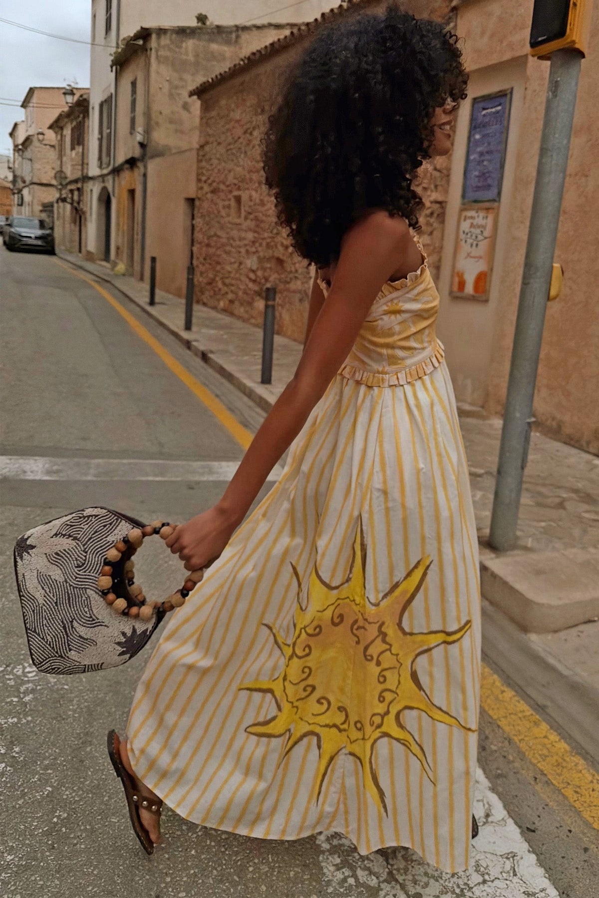 Yellow Stripe Halter Midi Dress