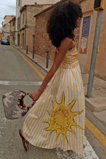 Yellow Stripe Halter Midi Dress