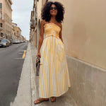 Yellow Stripe Halter Midi Dress