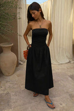 Black Solid Strapless Midi Dress