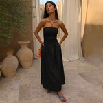 Black Solid Strapless Midi Dress