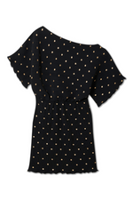 Black Dotted Print One Shoulder Mini Dress
