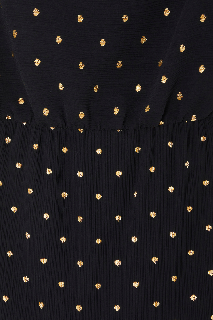Black Dotted Print One Shoulder Mini Dress