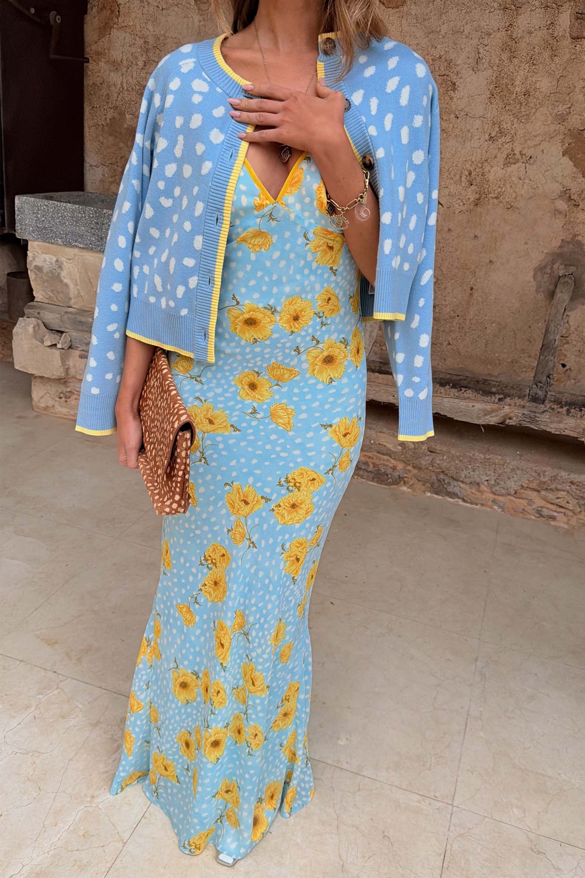 Blue Yellow Poppy Maxi Dress