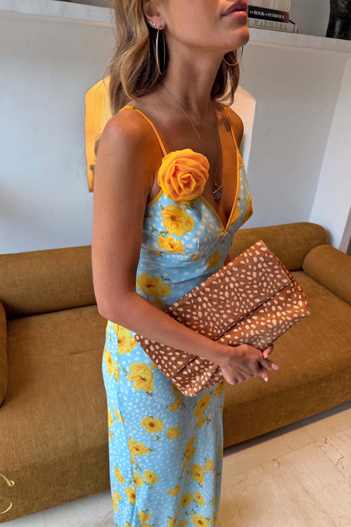 Blue Yellow Poppy Maxi Dress