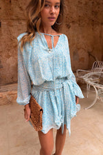 Blue Floral Chiffon Mini Dress