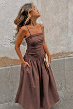 Chocolate Pleated Slip Midi Dress