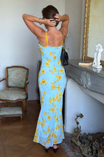 Blue Yellow Poppy Maxi Dress
