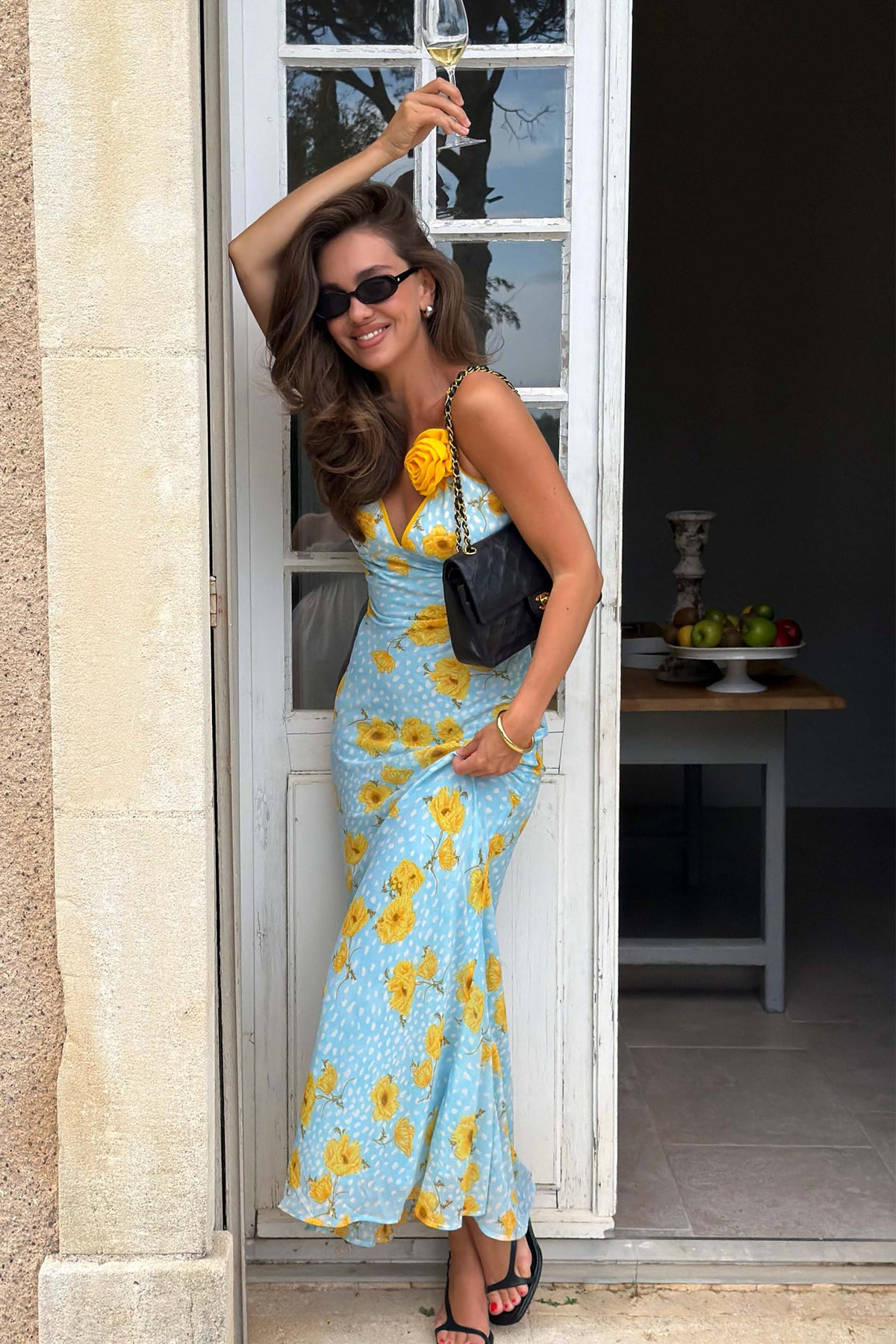 Blue Yellow Poppy Maxi Dress
