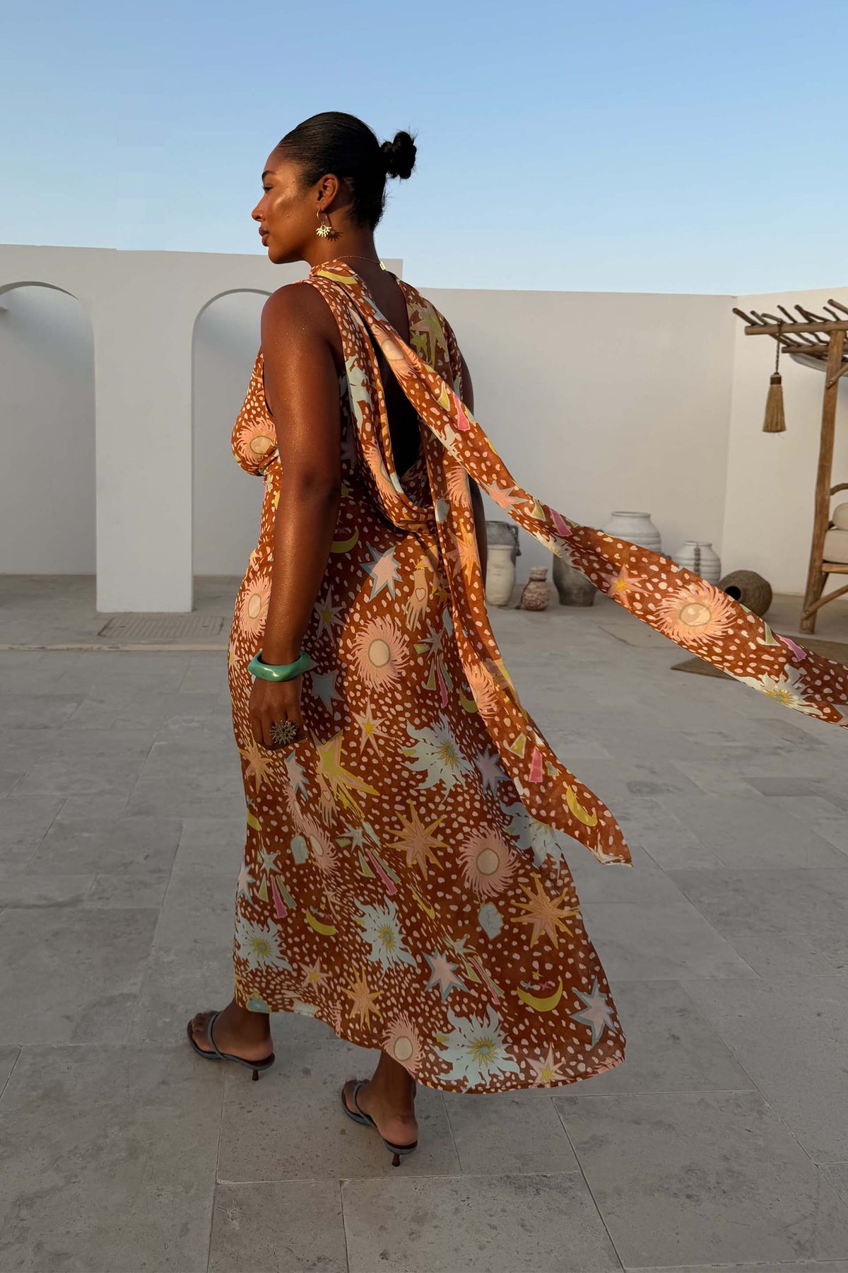 Star Print Halter Maxi Dress