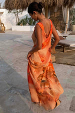 Orange Floral Sleeveless Midi Dress