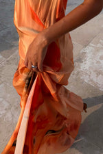 Orange Floral Sleeveless Midi Dress