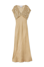 Gold Sequin Satin Midi Dress