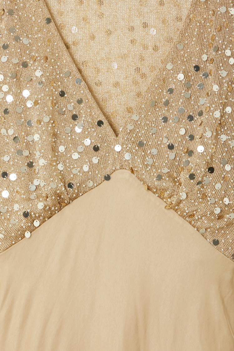 Gold Sequin Satin Midi Dress