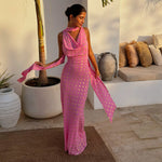 Pink Polka Dot Halter Maxi Dress