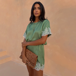 Green Lace Trim Mini Dress