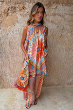 Geo Print Halter Mini Dress