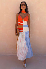 Color Block Stripe Slip Midi Dress