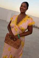 Pink Polka Dot Satin Maxi Dress