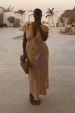 Pink Polka Dot Satin Maxi Dress