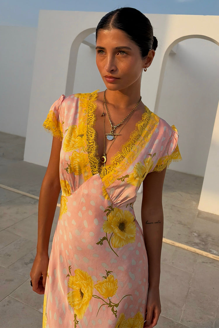 Pink Polka Dot Satin Maxi Dress