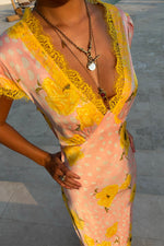 Pink Polka Dot Satin Maxi Dress