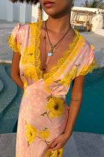 Pink Polka Dot Satin Maxi Dress