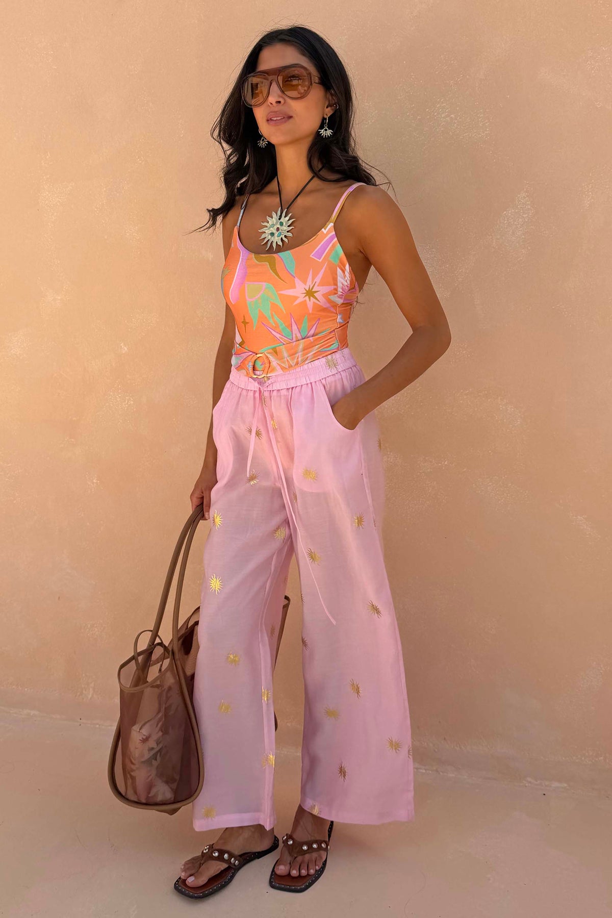 Orange Star Print One-Piece Swimsuit