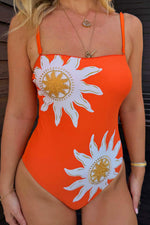 Orange Sun Print One Piece Swimsuit