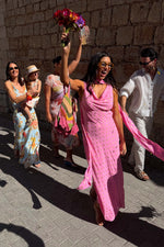 Pink Polka Dot Halter Maxi Dress