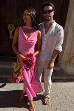 Pink Polka Dot Halter Maxi Dress