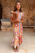 Red Tribal Print Midi Dress