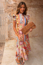 Red Tribal Print Midi Dress