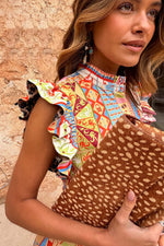 Red Tribal Print Midi Dress