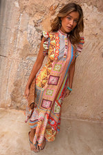Red Tribal Print Midi Dress