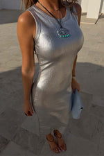 Silver Metallic Sleeveless Midi Dress