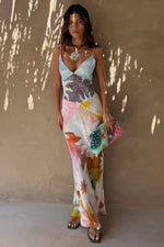 Abstract Print Colorblock Maxi Dress
