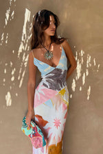 Abstract Print Colorblock Maxi Dress