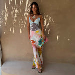 Abstract Print Colorblock Maxi Dress
