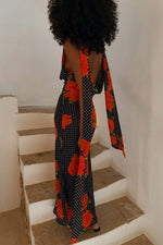 Black Poppy Print Sleeveless Midi Dress