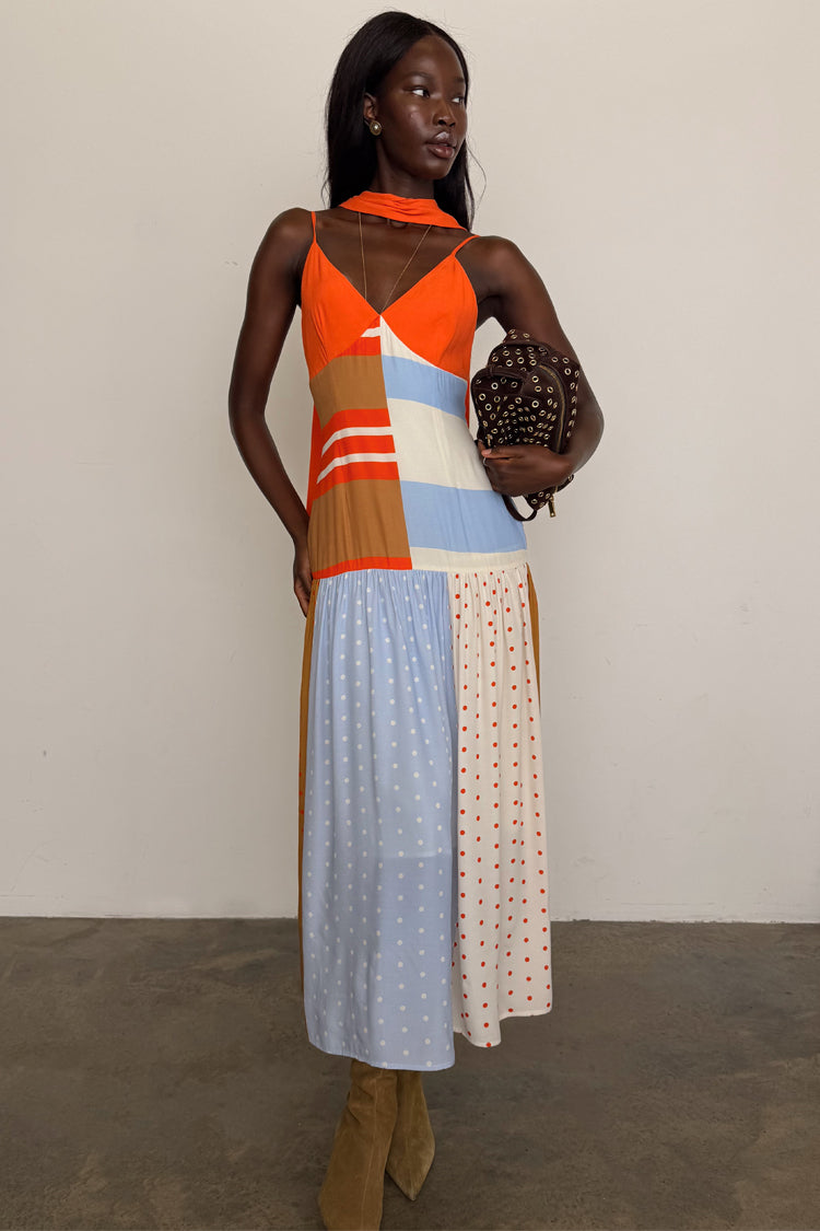 Color Block Stripe Slip Midi Dress