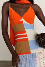 Color Block Stripe Slip Midi Dress