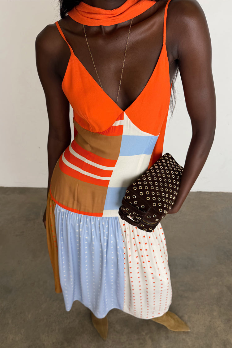 Color Block Stripe Slip Midi Dress