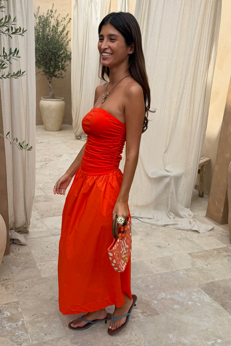 Tomato Red Strapless Mid Dress