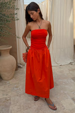 Tomato Red Strapless Mid Dress